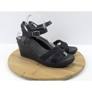 Womens Crocs Leigh II Black Casual Strappy Comfort Wedge Shoes Sandals Size 10